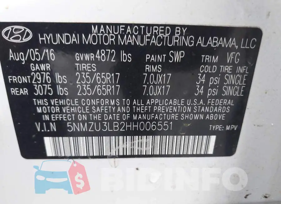 5NMZU3LB2HH006551 Photo# 9