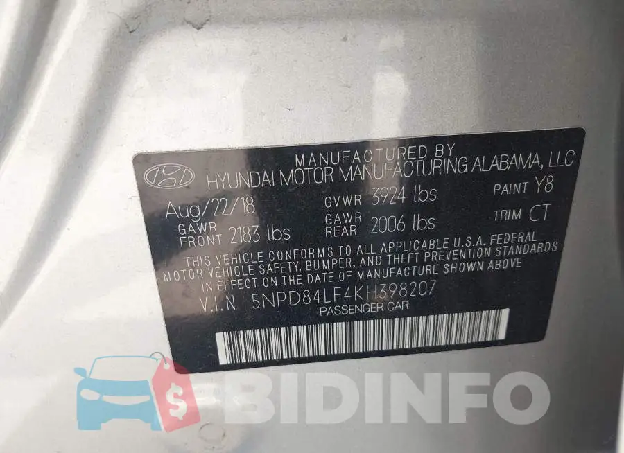 5NPD84LF4KH398207 Photo# 9
