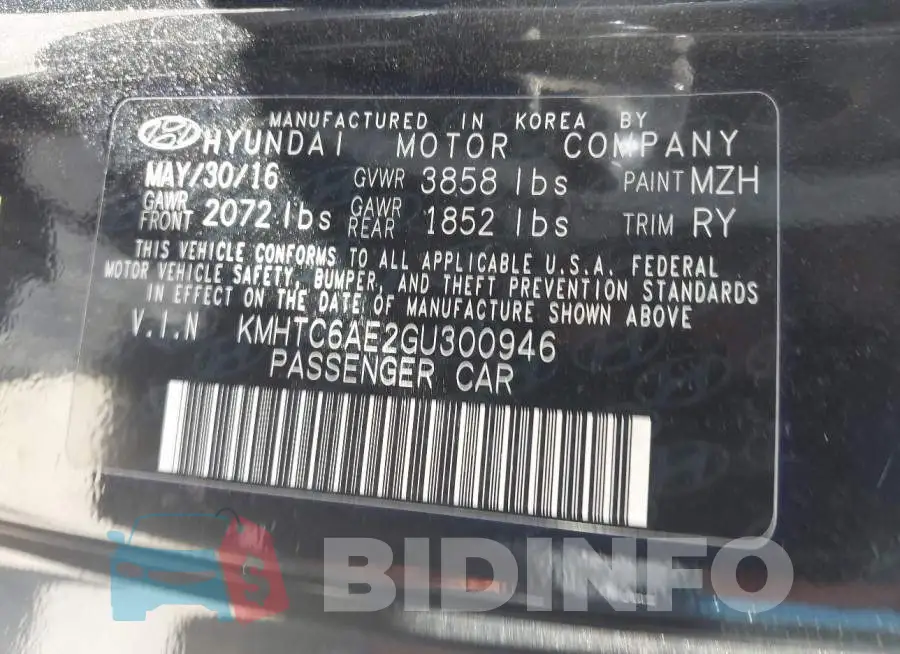 KMHTC6AE2GU300946 Photo# 9