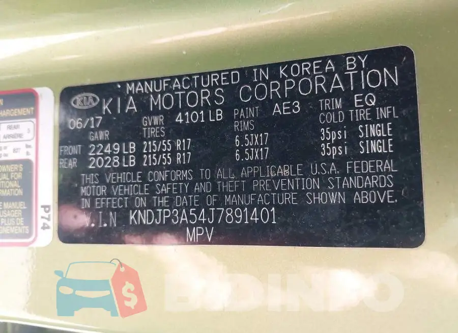 KNDJP3A54J7891401 Photo# 9
