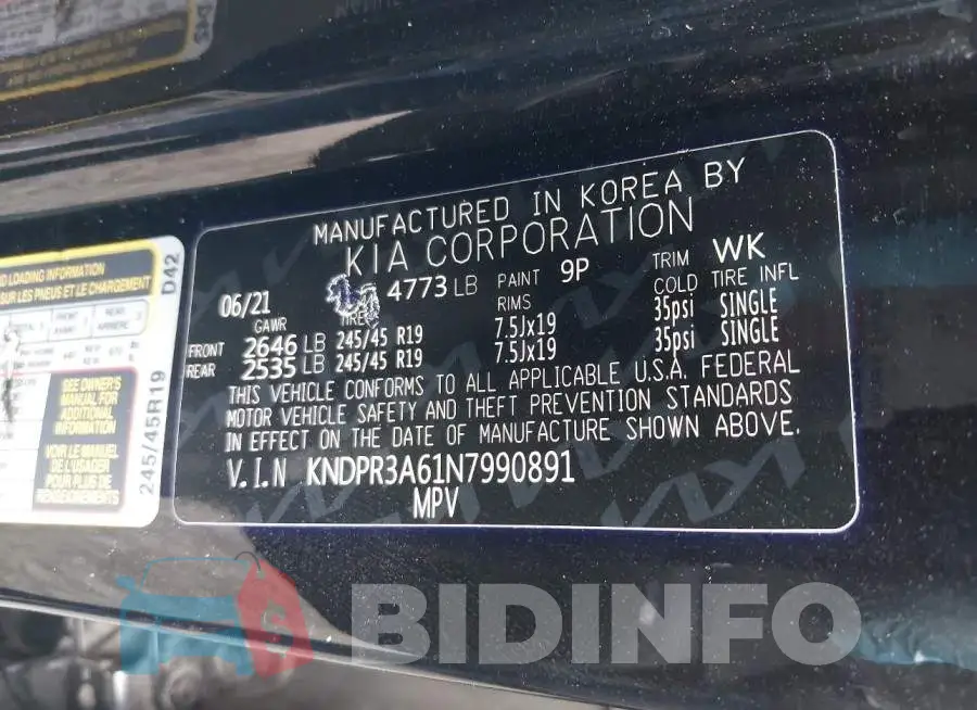 KNDPR3A61N7990891 Photo# 9