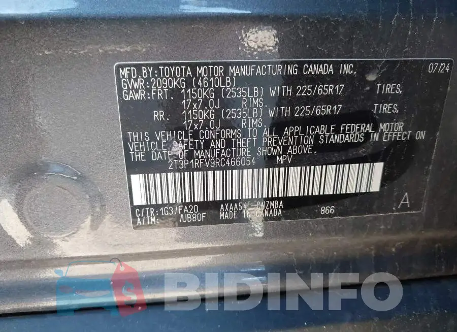 2T3P1RFV9RC466054 Photo# 9
