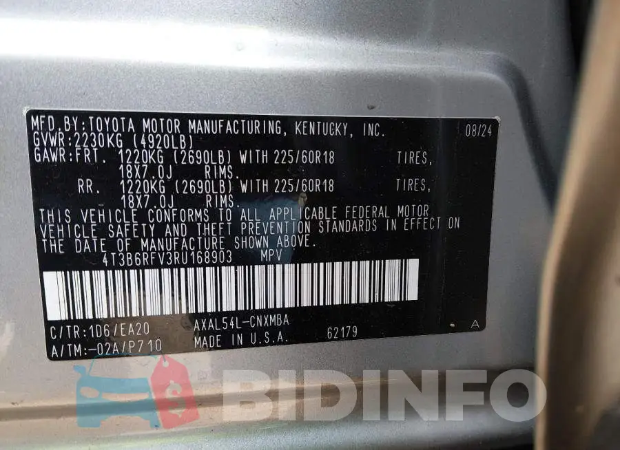 4T3B6RFV3RU168903 Photo# 9