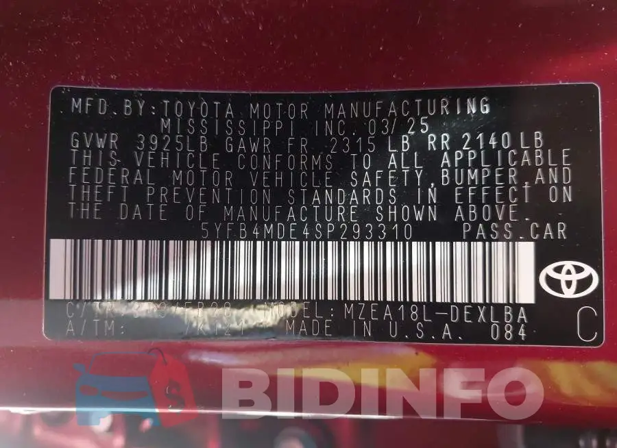 5YFB4MDE4SP293310 Photo# 9