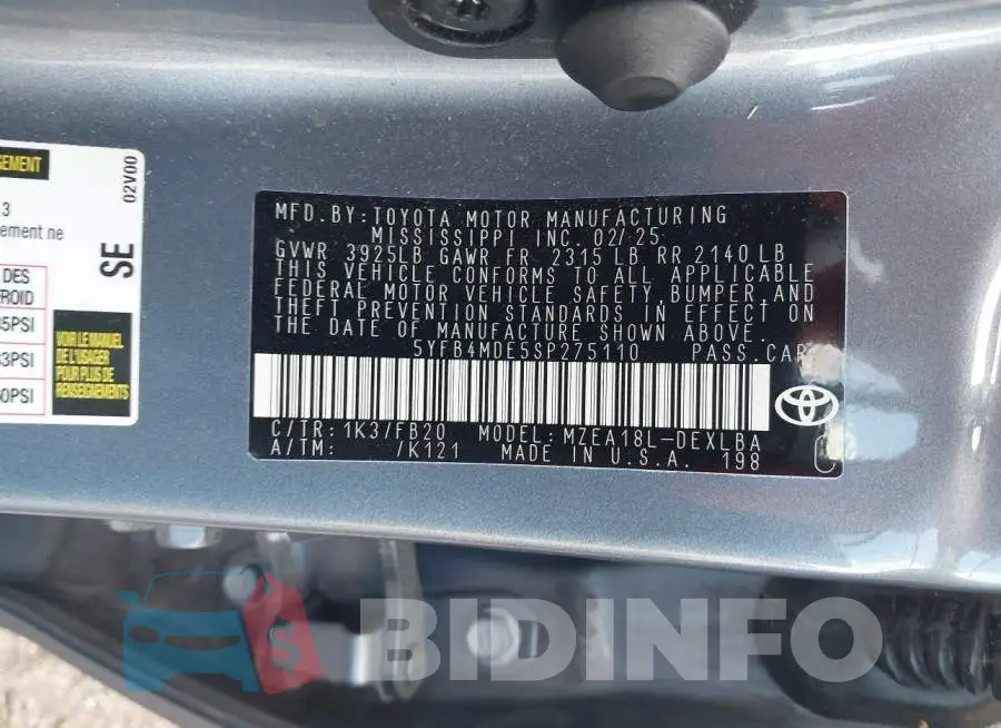 5YFB4MDE5SP275110 Photo# 9