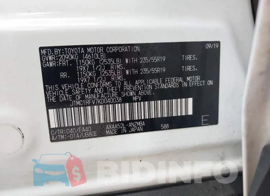 JTMC1RFV7KD040038 Photo# 9