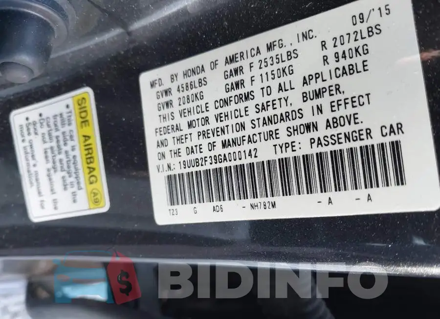 19UUB2F39GA000142 Photo# 9