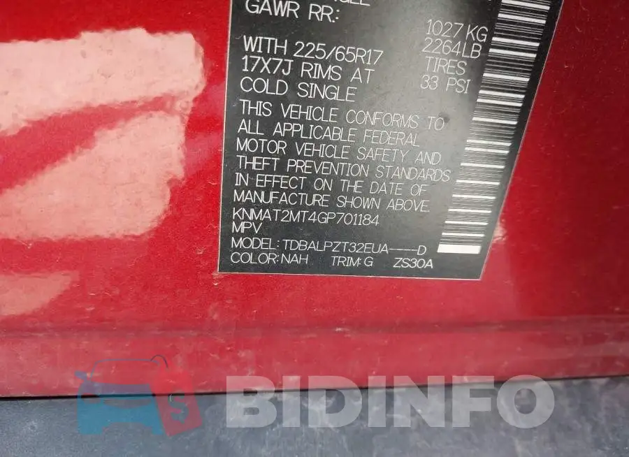KNMAT2MT4GP701184 Photo# 9