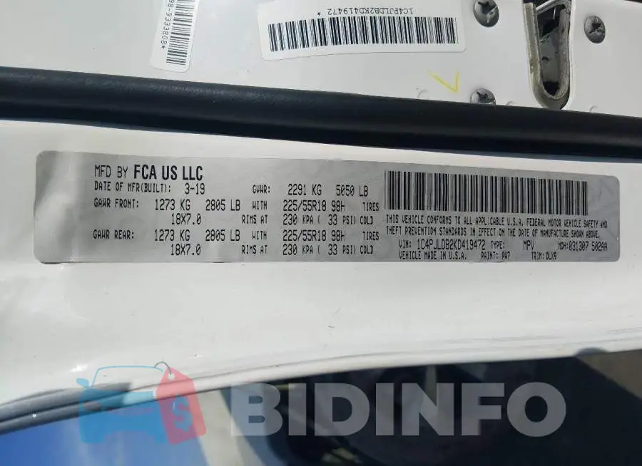 1C4PJLDB2KD419472 Photo# 9