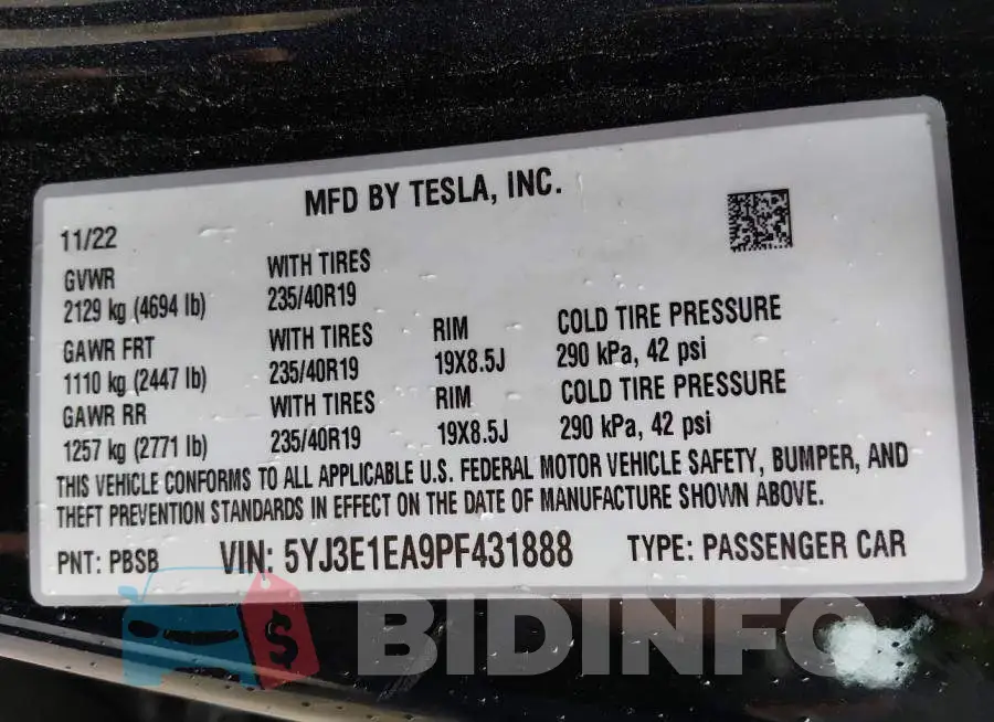 5YJ3E1EA9PF431888 Photo# 9