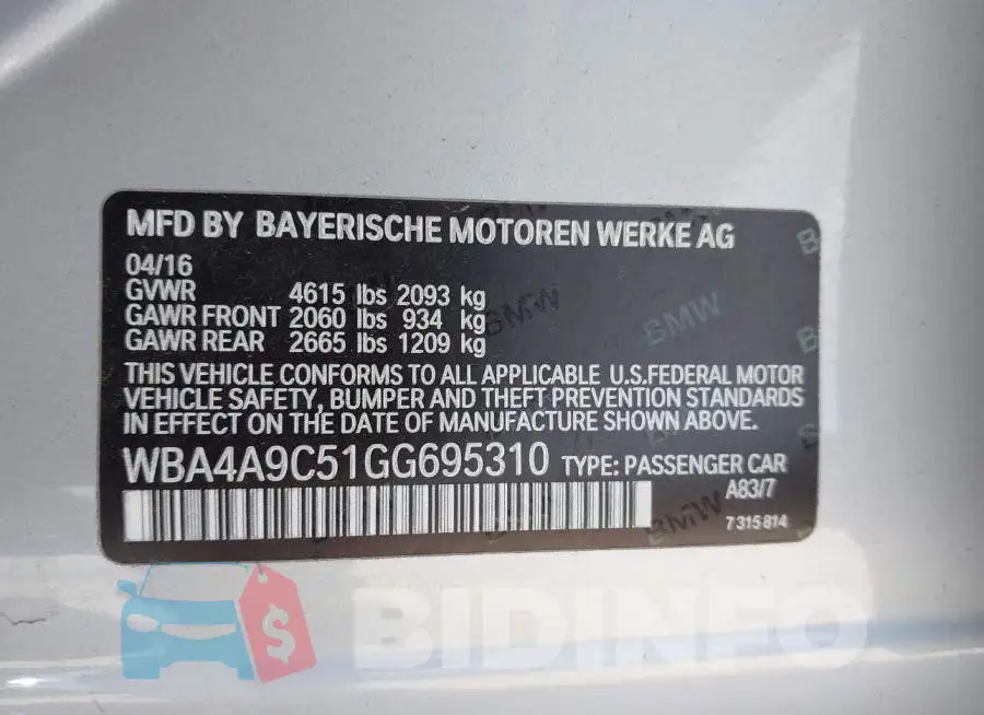 WBA4A9C51GG695310 Photo# 9