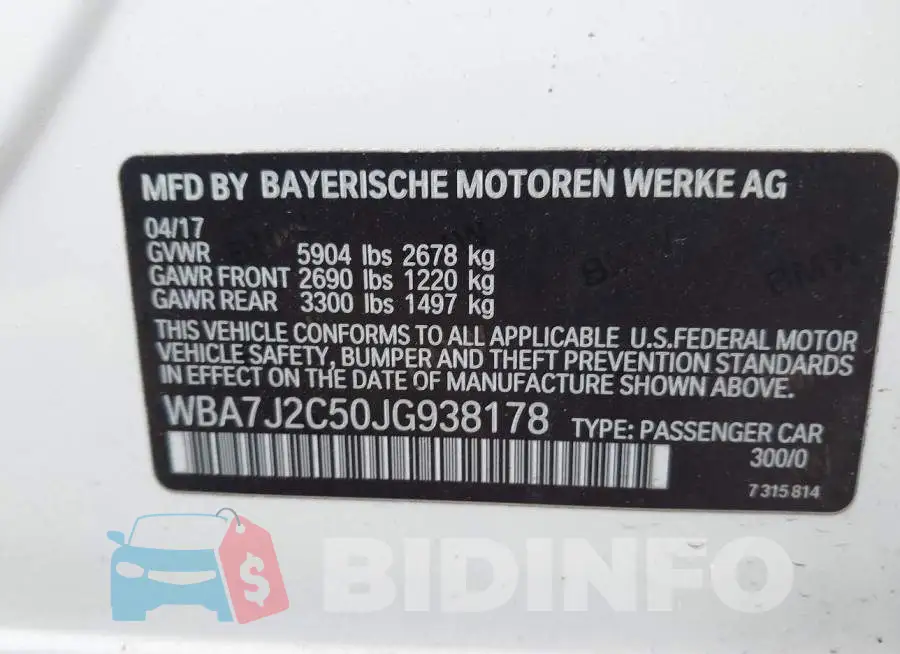 WBA7J2C50JG938178 Photo# 9