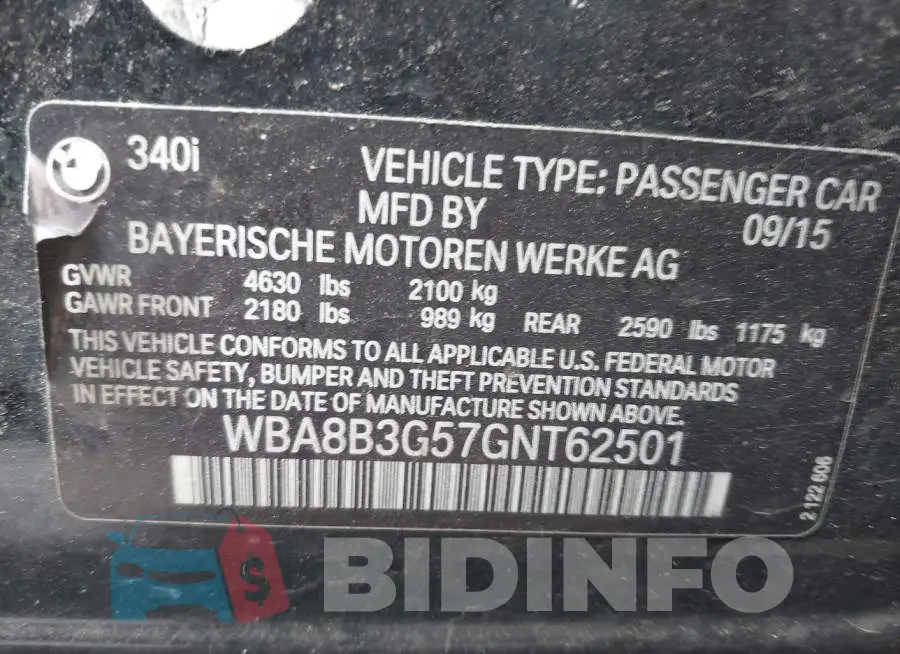 WBA8B3G57GNT62501 Photo# 9