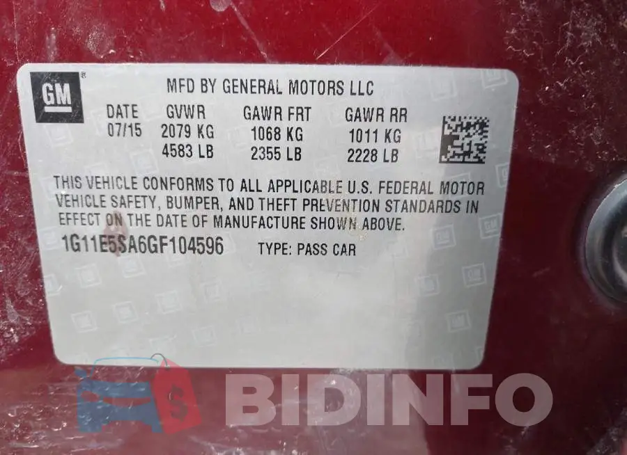 1G11E5SA6GF104596 Photo# 9