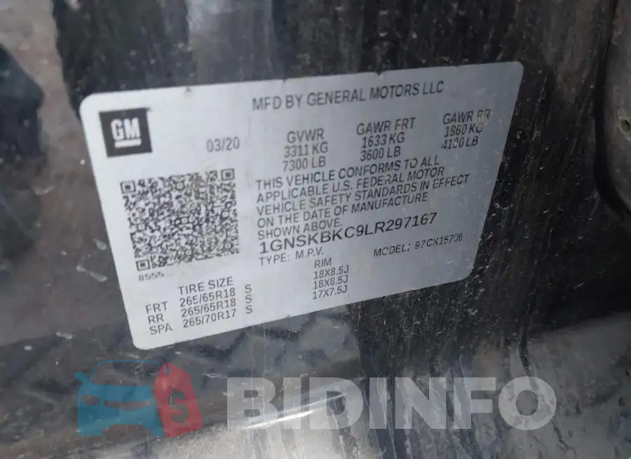 1GNSKBKC9LR297167 Photo# 9