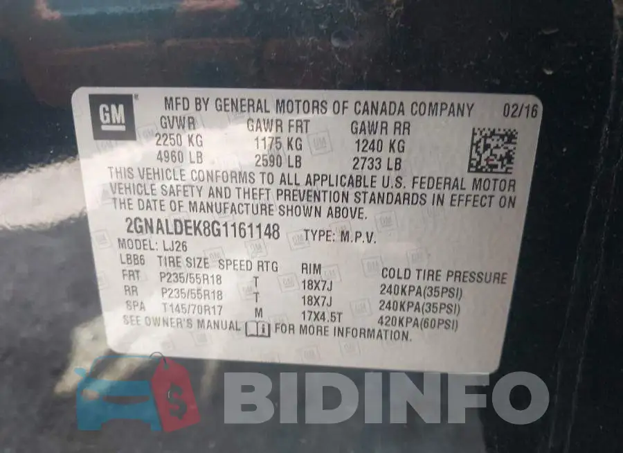 2GNALDEK8G1161148 Photo# 9