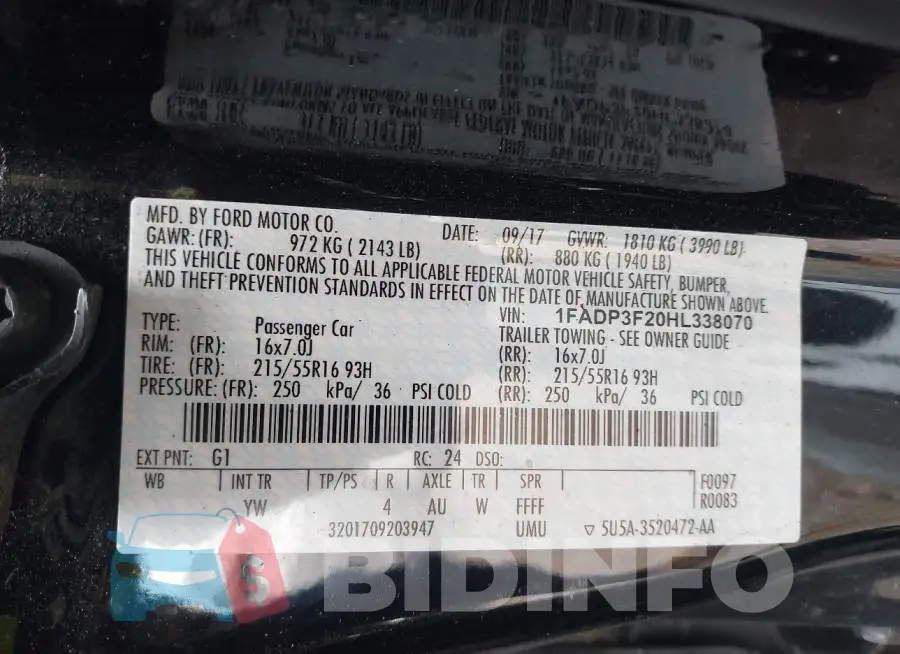 1FADP3F20HL338070 Photo# 9