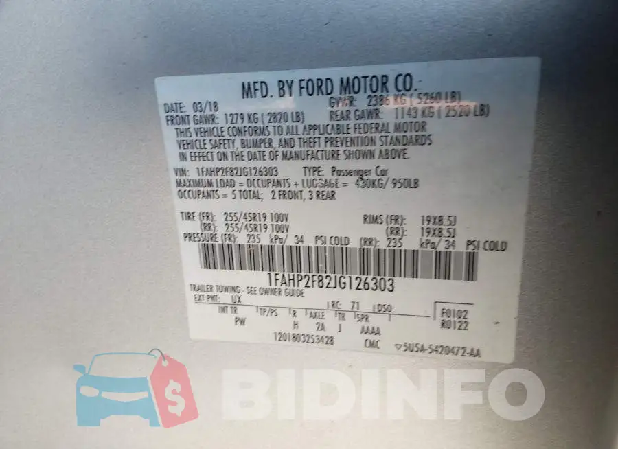 1FAHP2F82JG126303 Photo# 9
