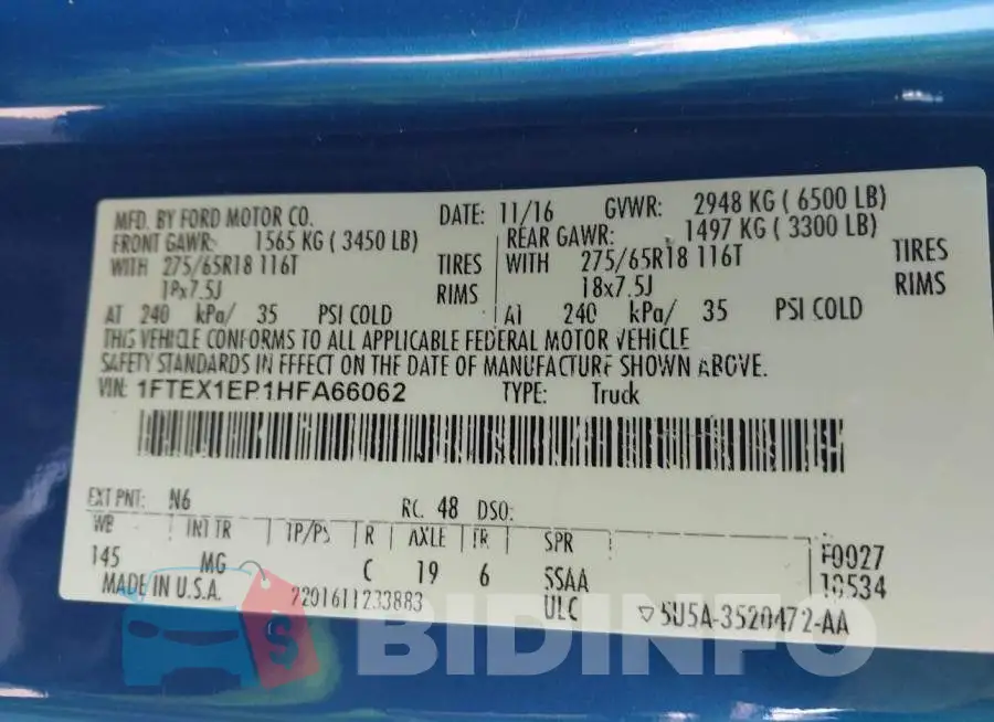1FTEX1EP1HFA66062 Photo# 9
