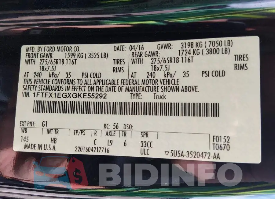 1FTFX1EGXGKE55292 Photo# 9