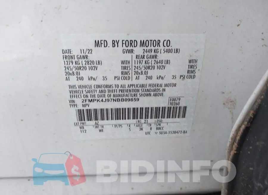 2FMPK4J97NBB09859 Photo# 9