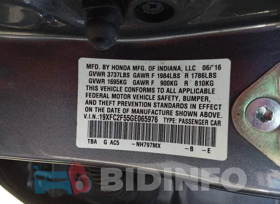 19XFC2F55GE065976 Photo# 9