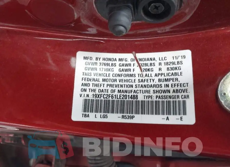 19XFC2F61LE201488 Photo# 9