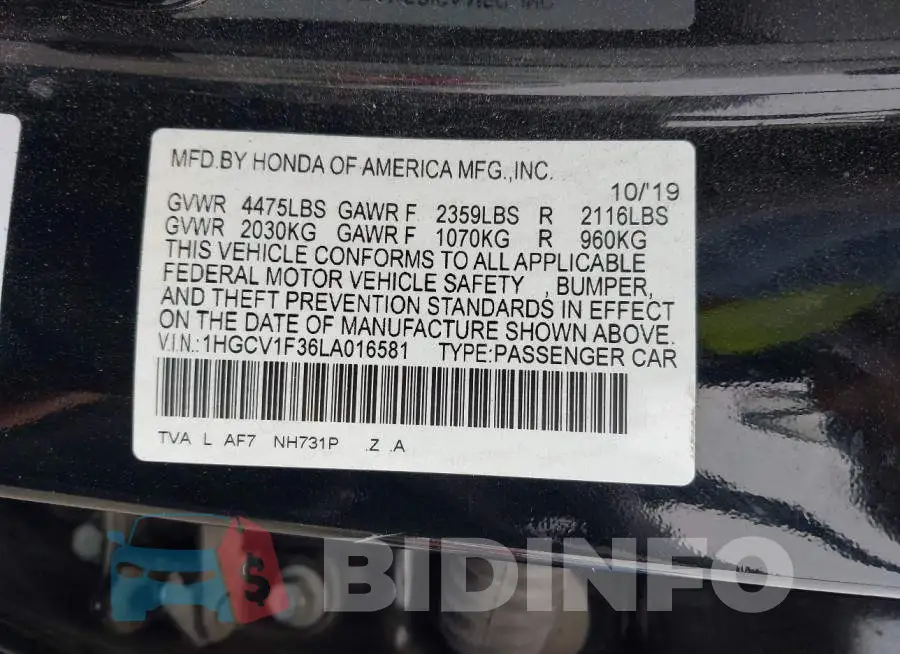 1HGCV1F36LA016581 Photo# 9