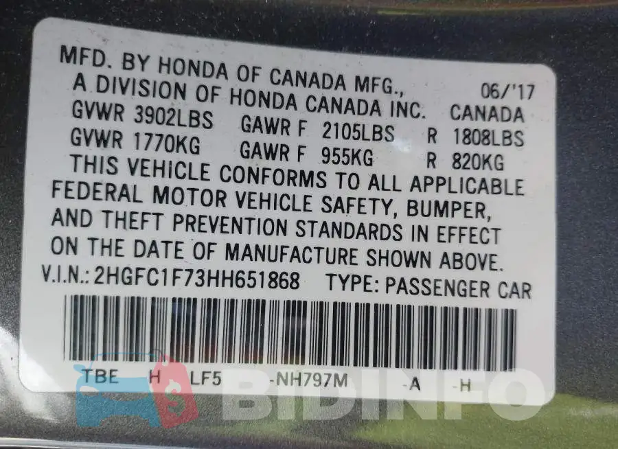2HGFC1F73HH651868 Photo# 9