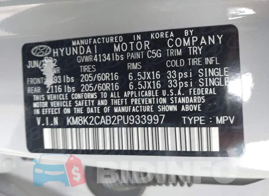 KM8K2CAB2PU933997 Photo# 9