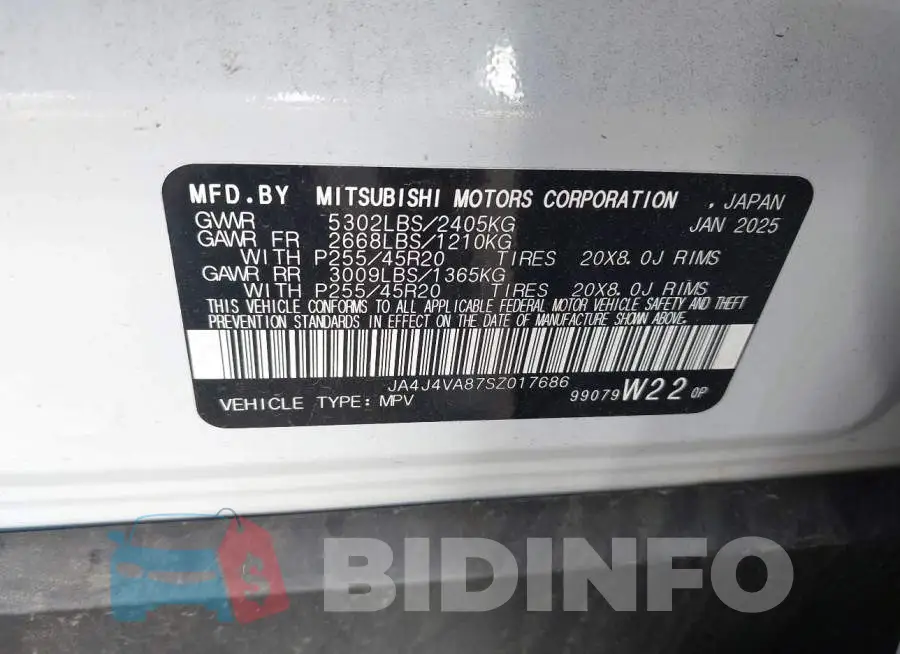 JA4J4VA87SZ017686 Photo# 9
