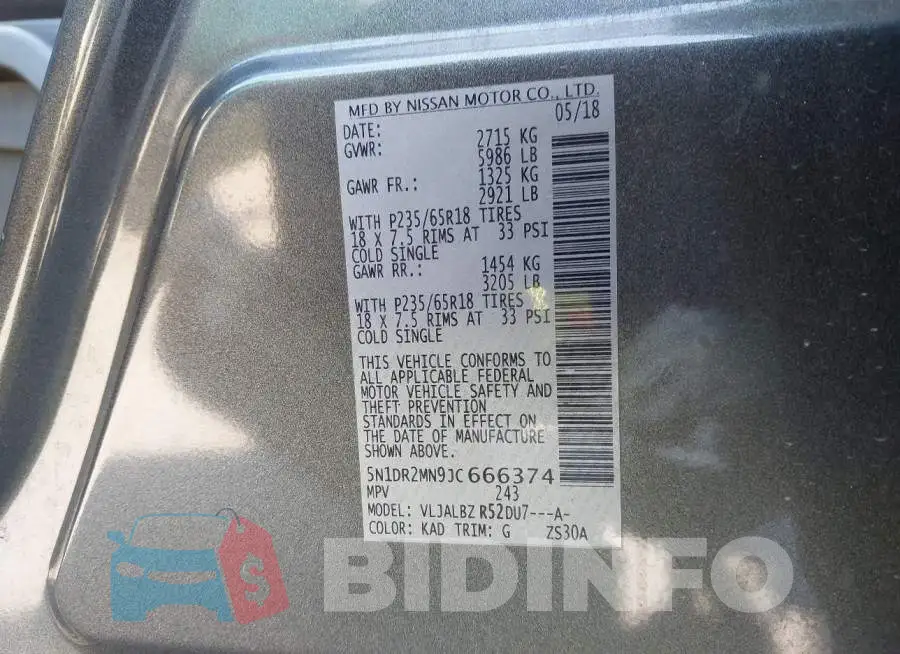 5N1DR2MN9JC666374 Photo# 9