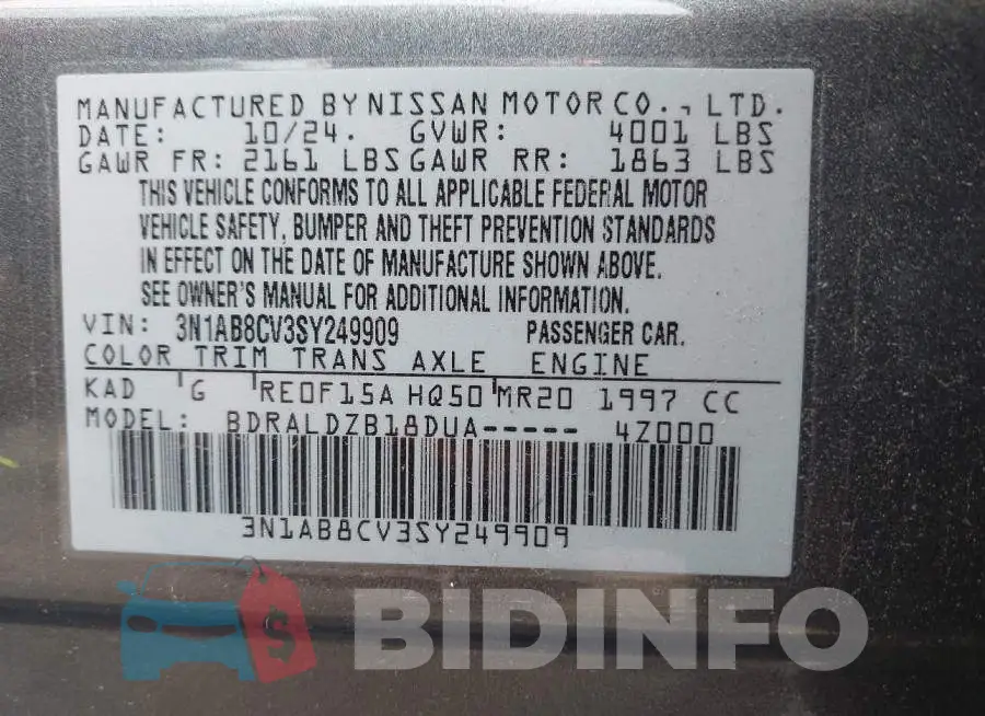 3N1AB8CV3SY249909 Photo# 9