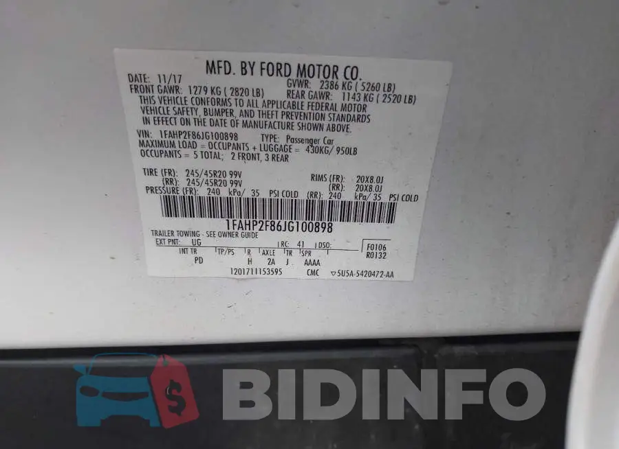 1FAHP2F86JG100898 Photo# 9