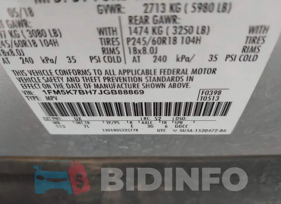 1FM5K7BH7JGB88869 Photo# 9
