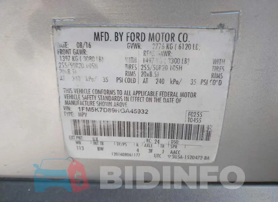 1FM5K7D89HGA45932 Photo# 9