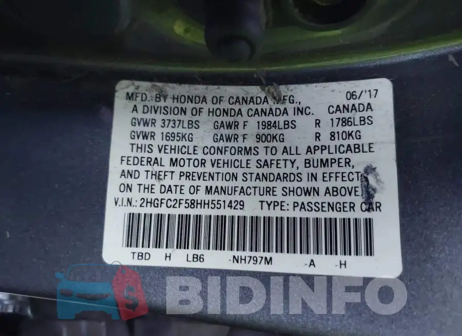2HGFC2F58HH551429 Photo# 9
