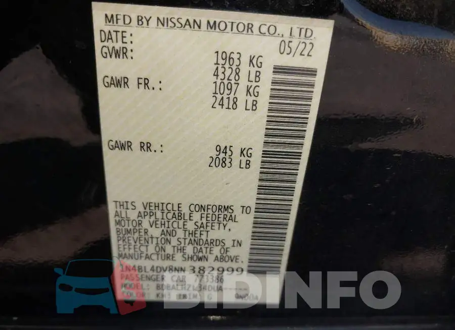 1N4BL4DV8NN382999 Photo# 9