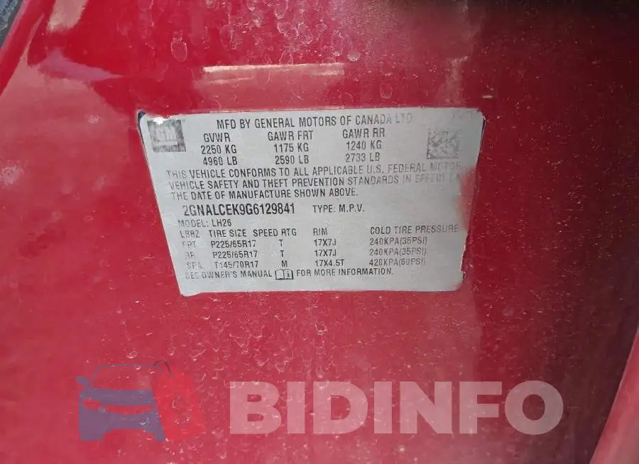 2GNALCEK9G6129841 Photo# 9