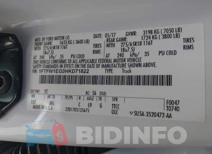 1FTFW1EG3HKD71822 Photo# 9