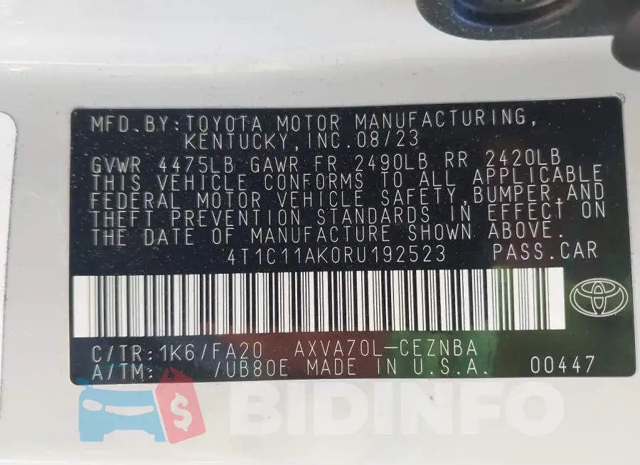 4T1C11AK0RU192523 Photo# 9