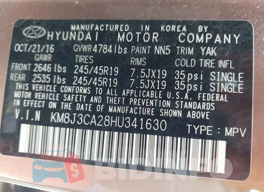 KM8J3CA28HU341630 Photo# 9