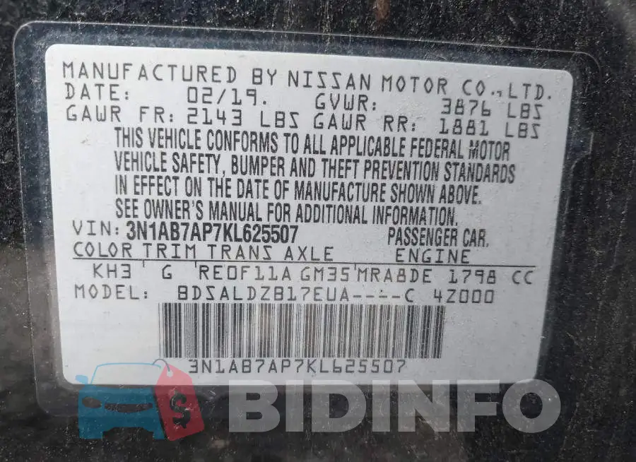3N1AB7AP7KL625507 Photo# 9