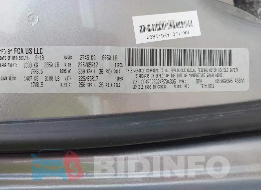 2C4RDGBG2KR704305 Photo# 9