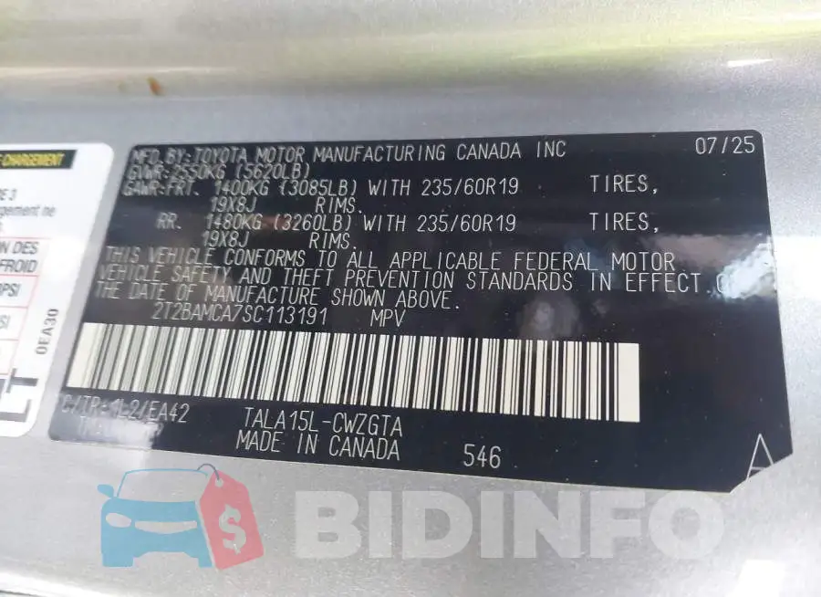 2T2BAMCA7SC113191 Photo# 9