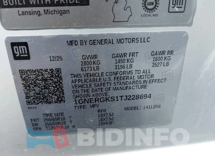 1GNERGKS1TJ228694 Photo# 9
