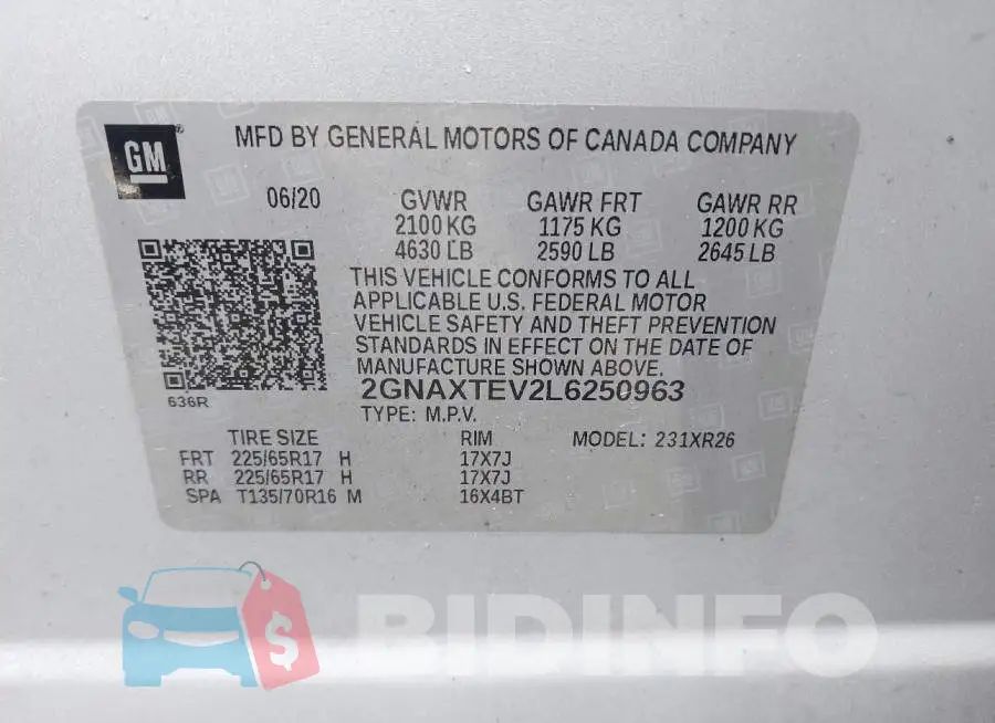 2GNAXTEV2L6250963 Photo# 9