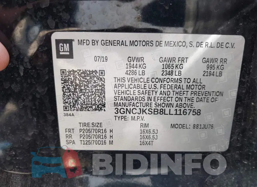 3GNCJKSB8LL116758 Photo# 9