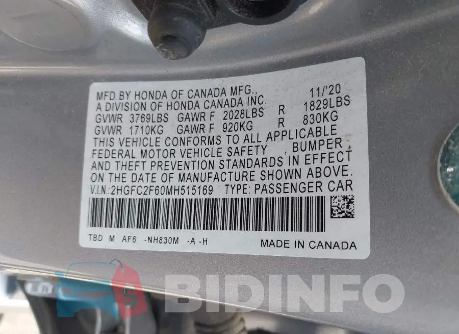 2HGFC2F60MH515169 Photo# 9