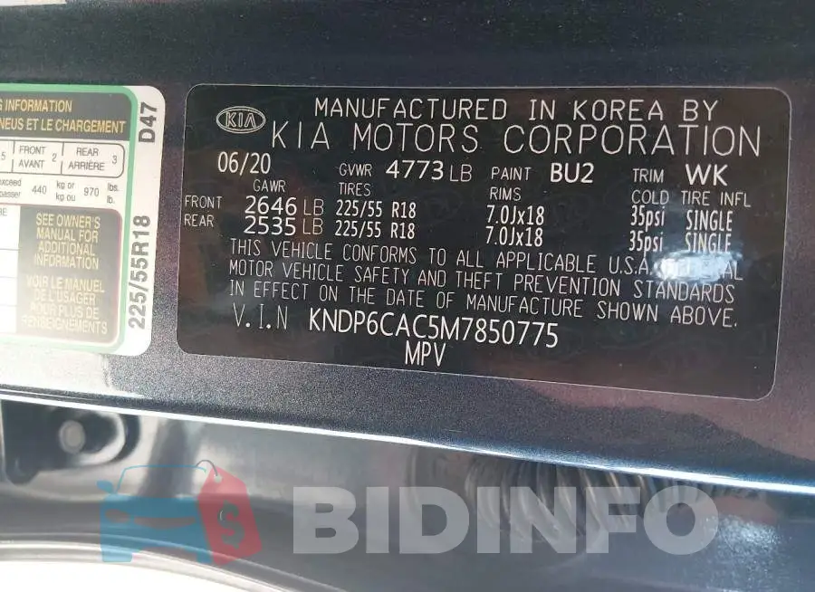KNDP6CAC5M7850775 Photo# 9